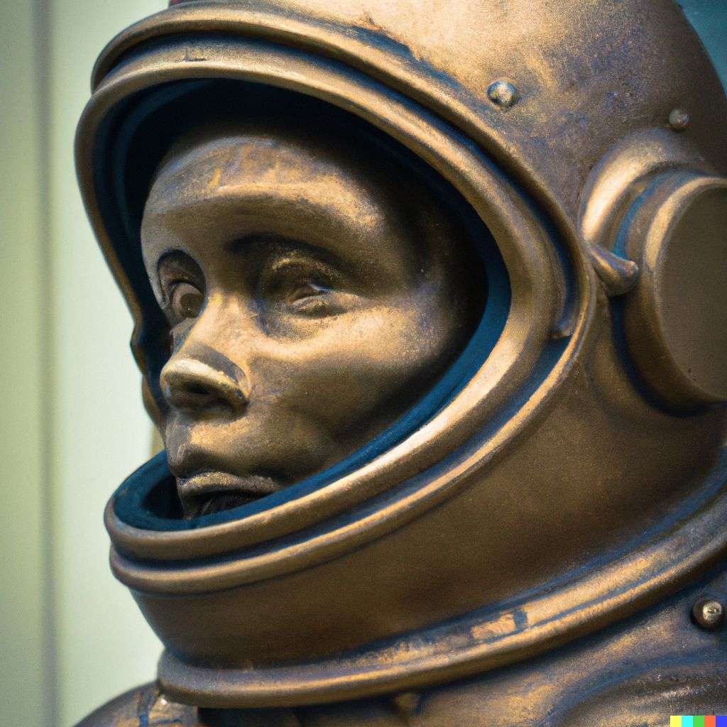 an astronaut, bronze sculpture
